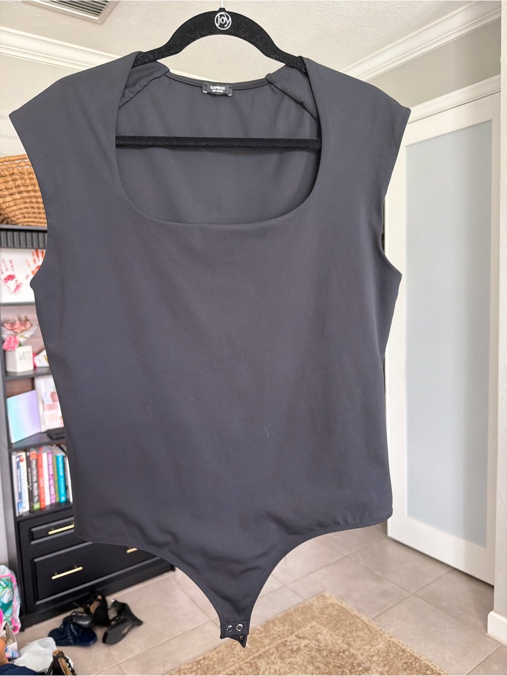 Express Black Cap-Sleeve Scoop Neck Bodysuit
